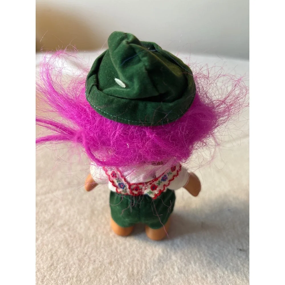Vintage Troll Doll Purple‎ Hair Green Hat Outfit Collectible Toy